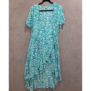 Naggoo Floral‎ Wrap V-neck Dress Women's Size XL Asymmetric Hi Low Hem Dainty